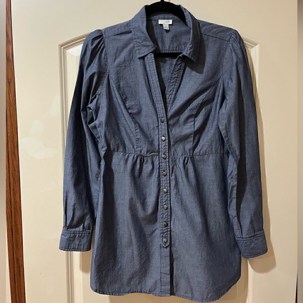 ANTHROPOLOGIE ODILLE Long Sleeve Denim Tunic Top Blue Women’s Size 4